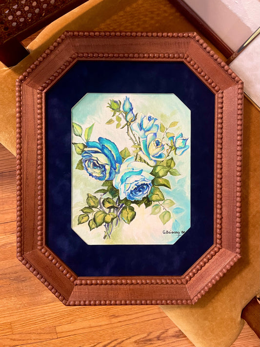 Framed Vintage Oil Painting “Roses of Another Color” by Gladys Baisang